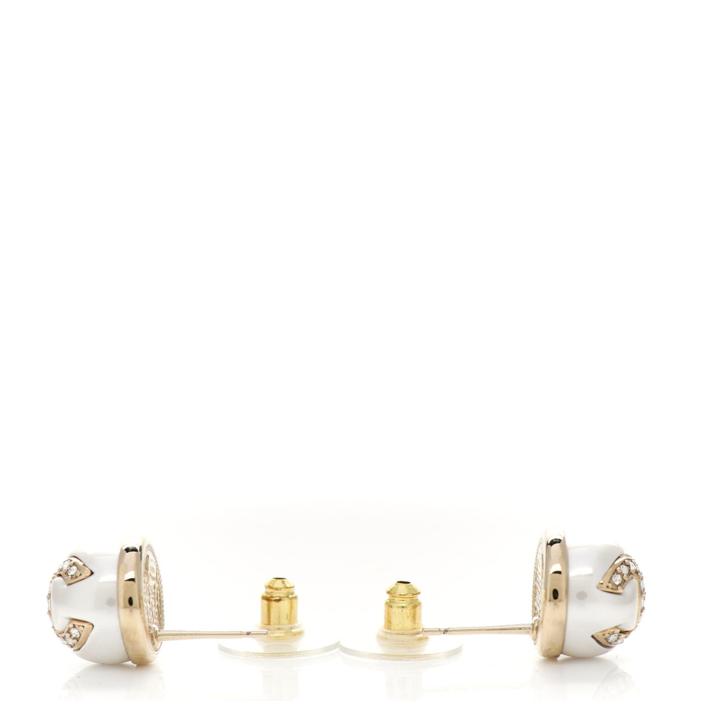 Pearl Crystal Metal CC Round Earrings Gold