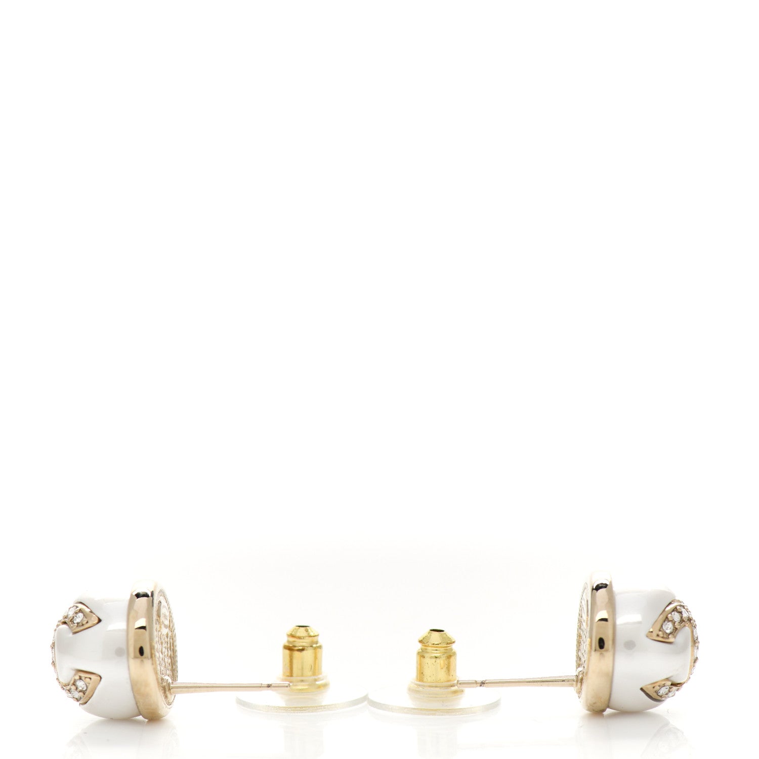 Chanel Pearl Crystal Metal CC Round Earrings Gold 4 of 4
