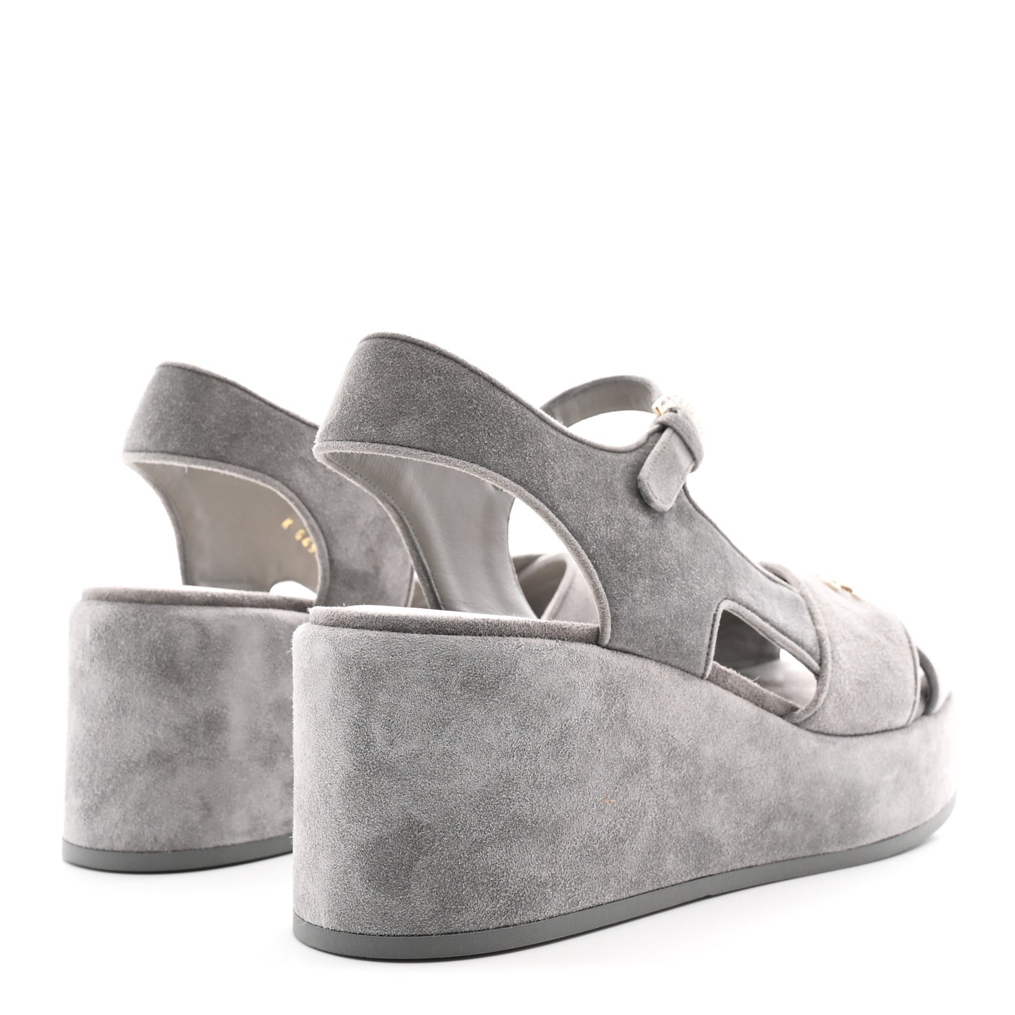 Suede Calfskin Peep Toe Wedge Sandals 40.5 Grey
