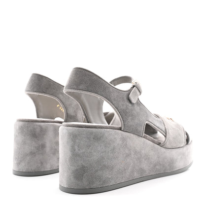 Chanel Suede Calfskin Peep Toe Wedge Sandals 40.5 Grey 5 of 9