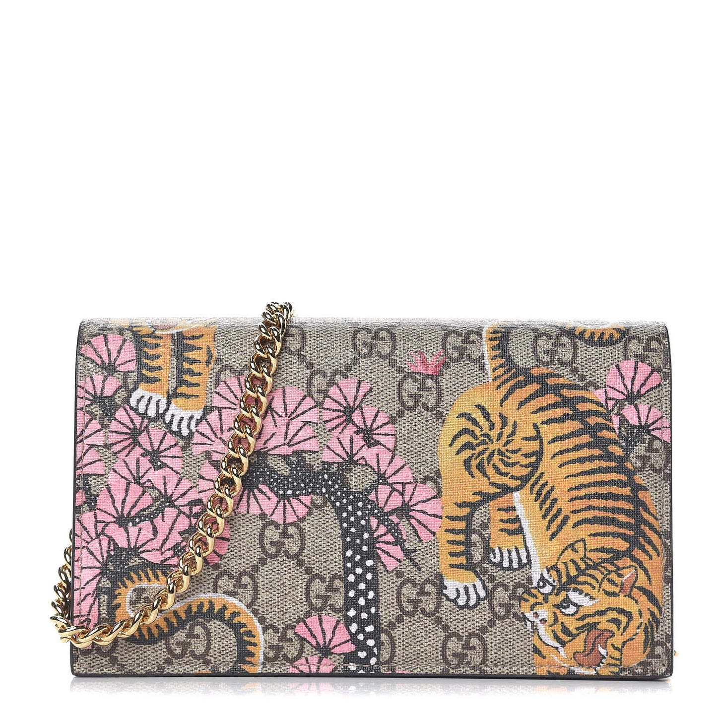 GG Supreme Monogram Bengal Chain Wallet Beige Pink