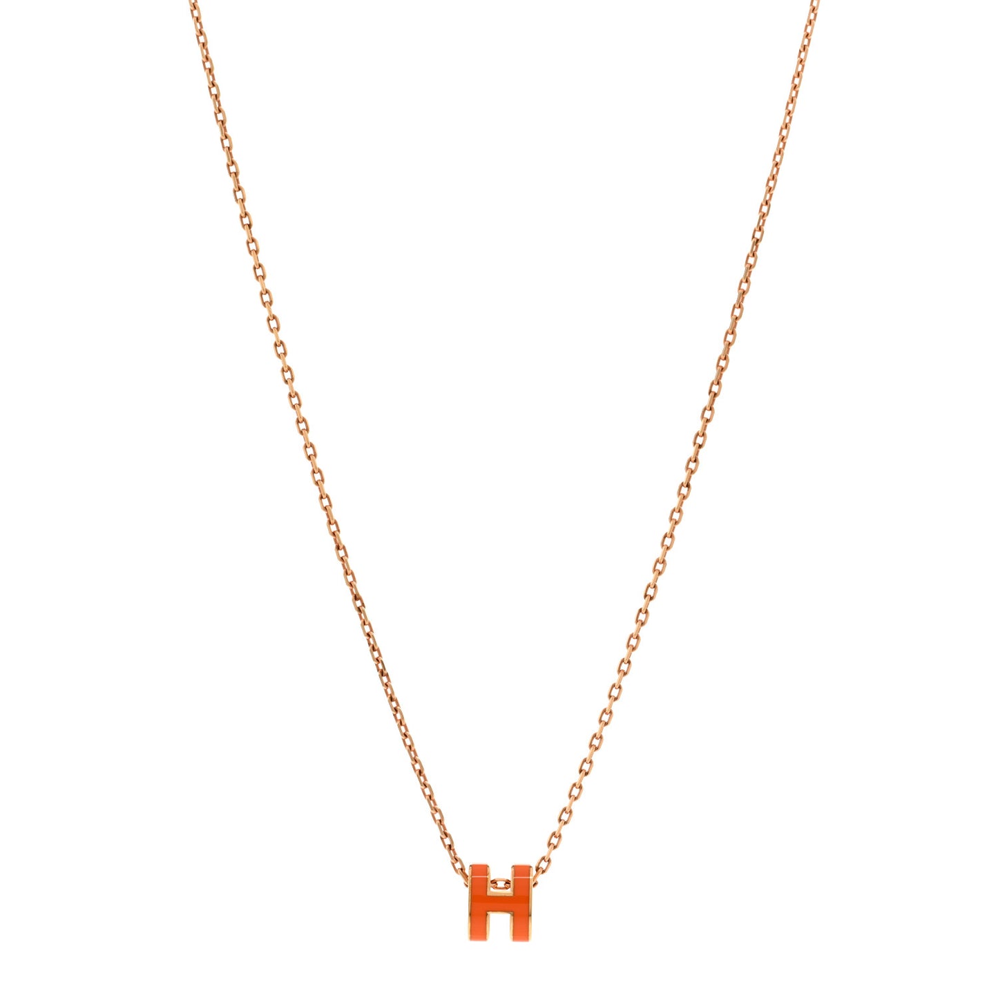 Lacquered Rose Gold Mini Pop H Pendant Necklace Orange