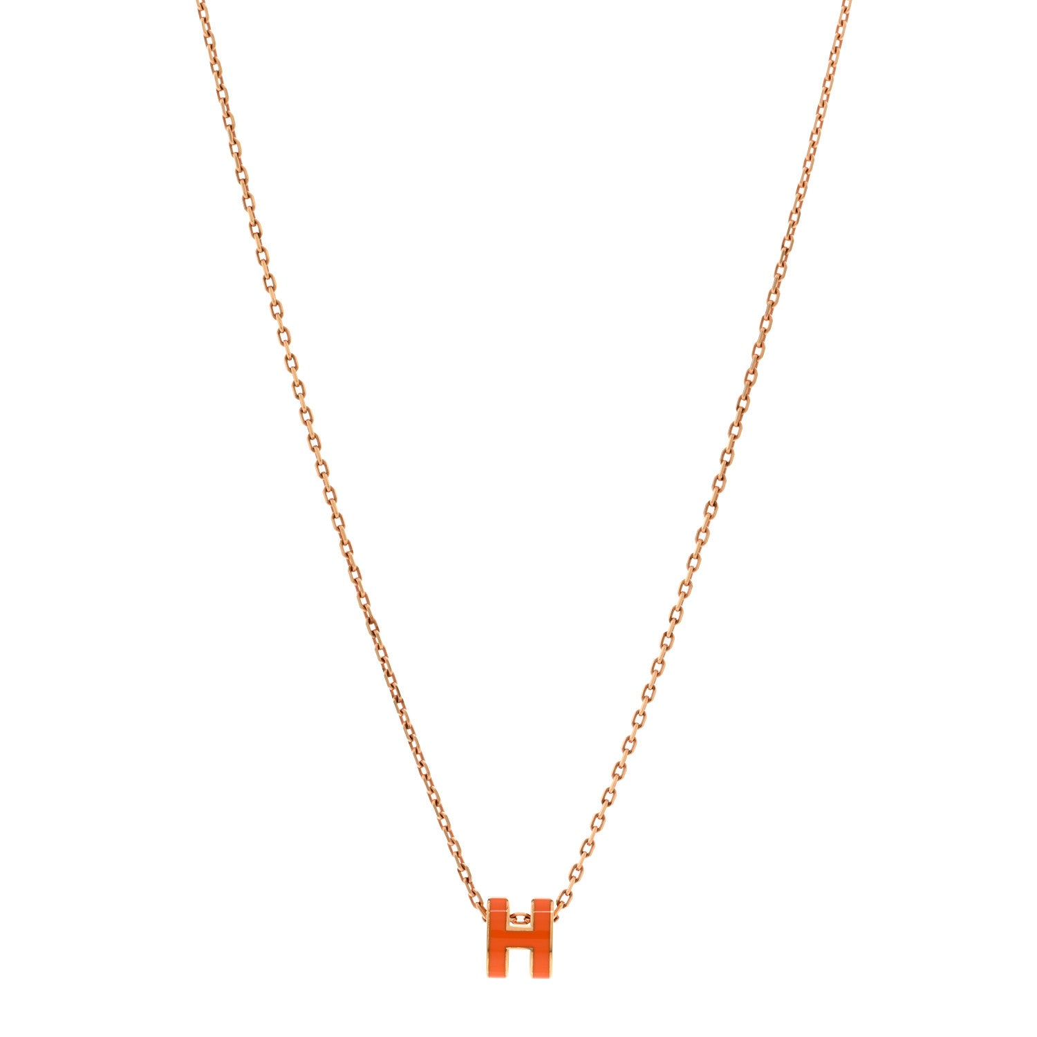 Hermes Lacquered Rose Gold Mini Pop H Pendant Necklace Orange 1 of 6
