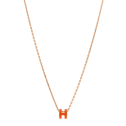 Hermes Lacquered Rose Gold Mini Pop H Pendant Necklace Orange 1 of 6
