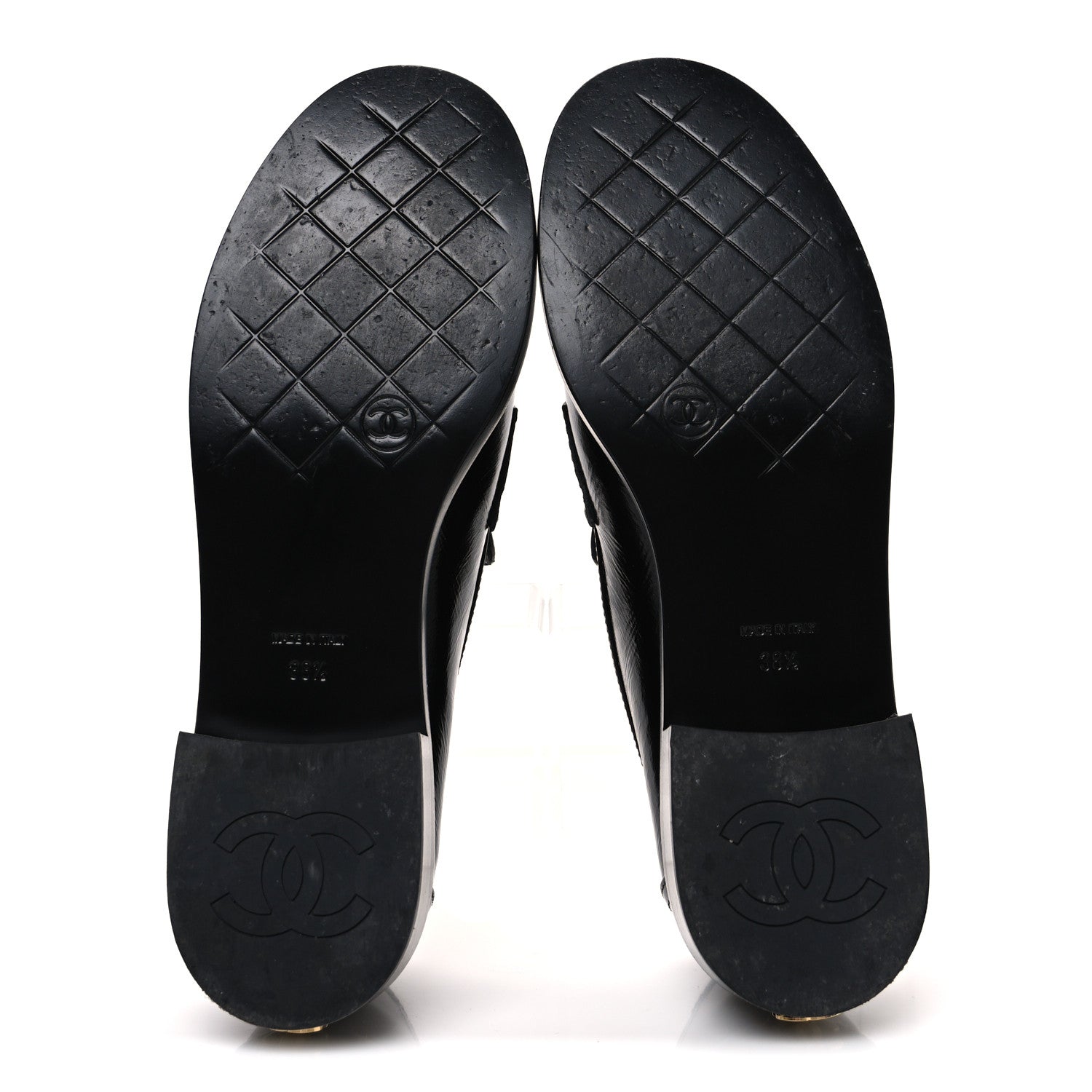 Chanel Shiny Calfskin Logo Loafers 38.5 Black 7 of 10