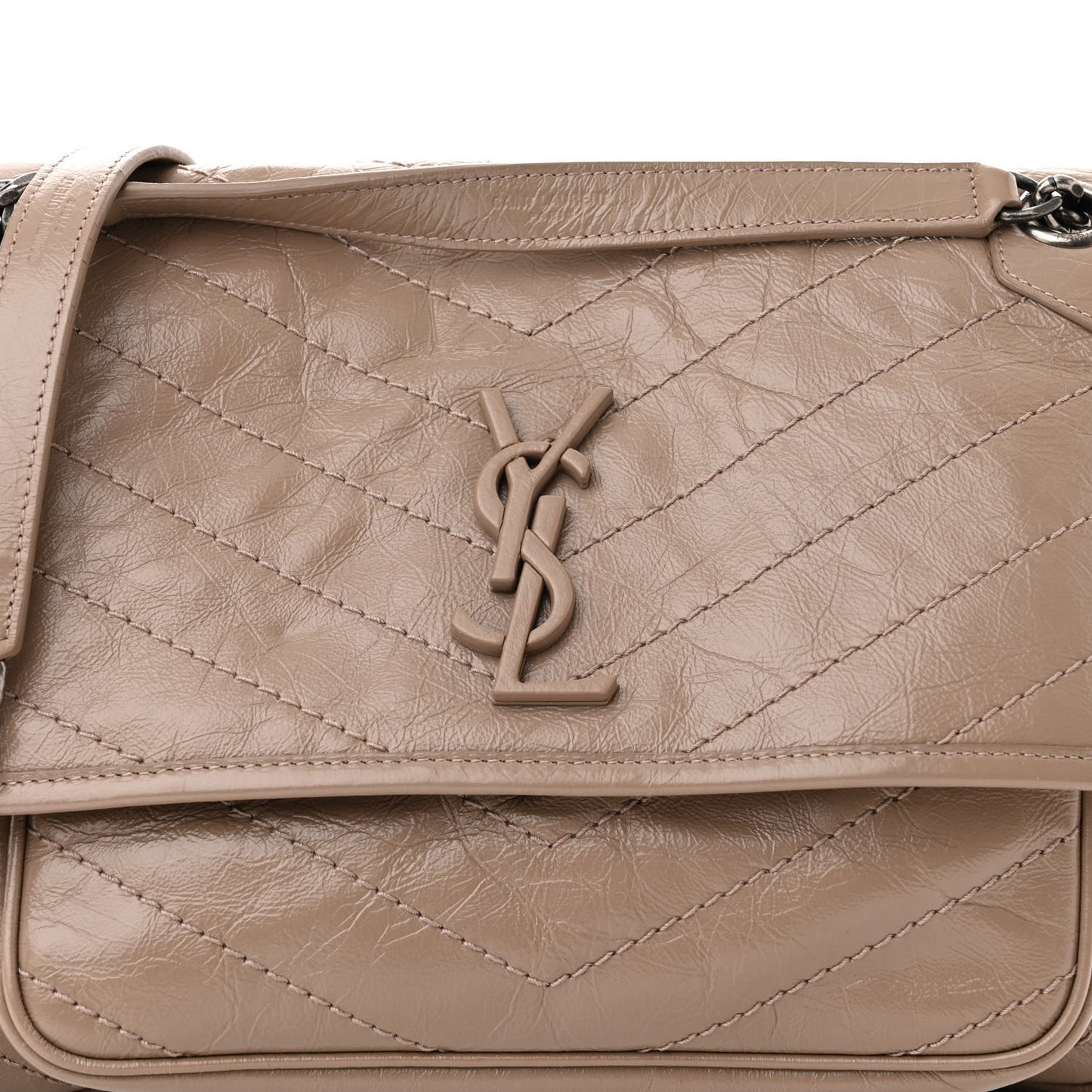 Crinkled Calfskin Matelasse Monogram Medium Niki Chain Satchel Dusty Grey