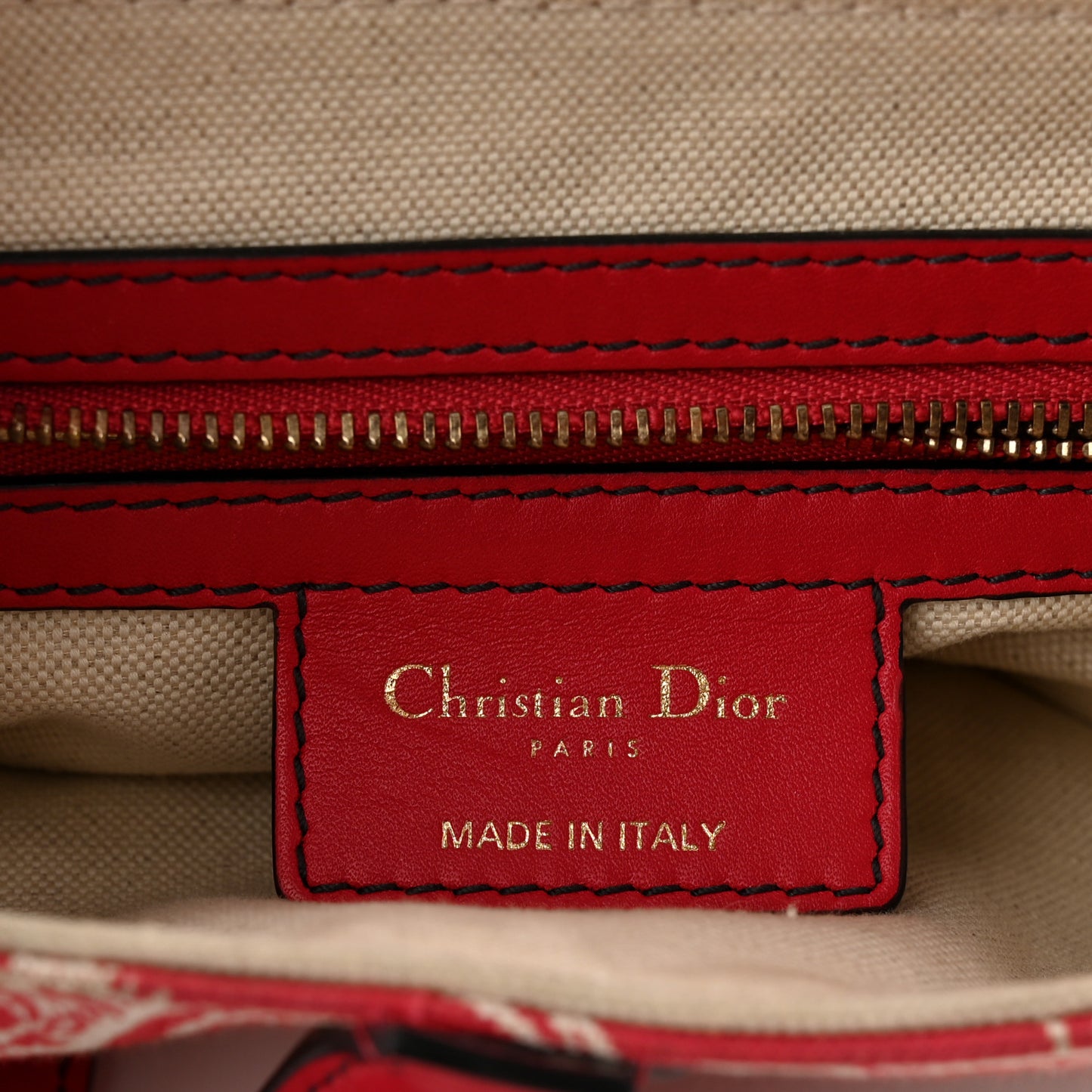 Canvas Reverse Embroidered Toile De Jouy Saddle Bag With Strap Red