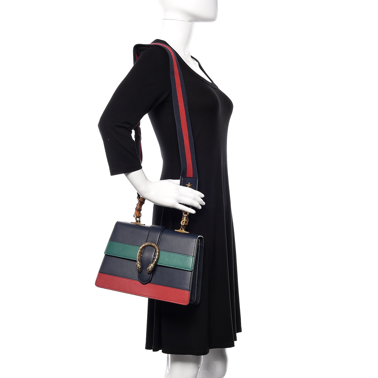 Gucci Moon Calfskin Bamboo Web Medium Dionysus Top Handle Bag Blue Emerald Hibiscus Red 2 of 13