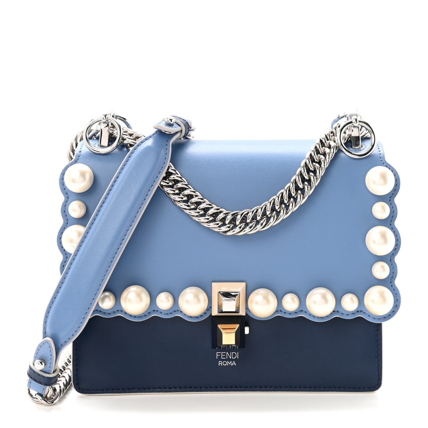 Vitello Liberty Pearl Scalloped Small Kan I Shoulder Bag Nebula Blu Scuro