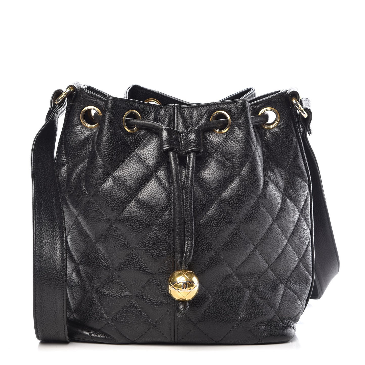Caviar Quilted Drawstring Shoulder Bag Black