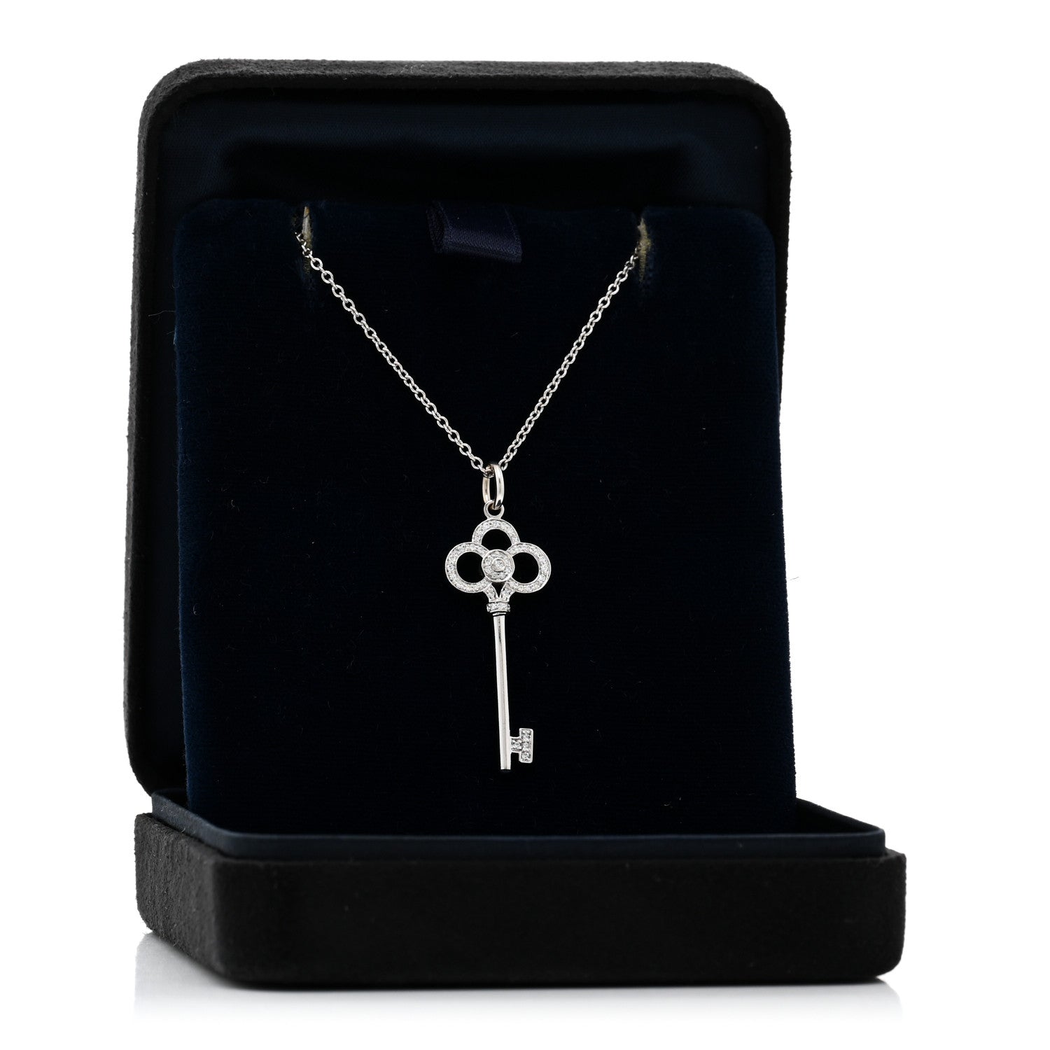 Tiffany 18K White Gold Diamond Mini Crown Key Pendant Necklace 5 of 5