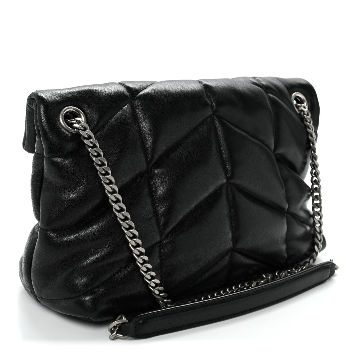 Lambskin Quilted Small Loulou Puffer Monogram Chain Satchel Black