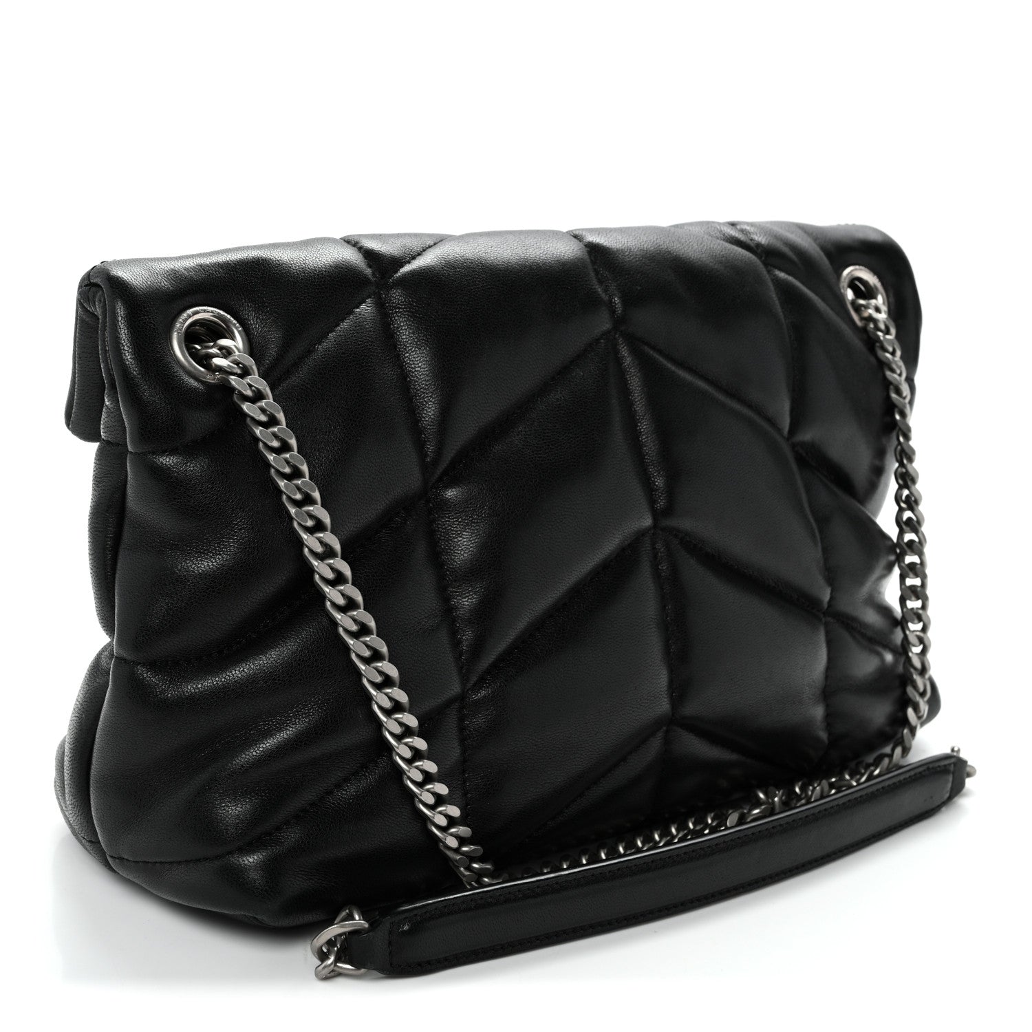 Saint Laurent Lambskin Quilted Small Loulou Puffer Monogram Chain Satchel Black 3 of 9