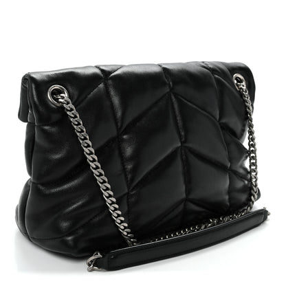 Saint Laurent Lambskin Quilted Small Loulou Puffer Monogram Chain Satchel Black 3 of 9