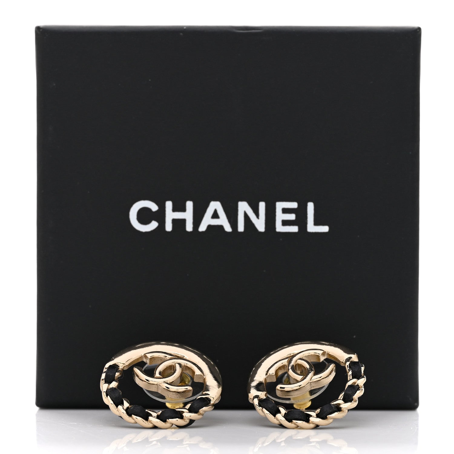 Chanel Lambskin Chain CC Round Earrings Gold Black 4 of 4