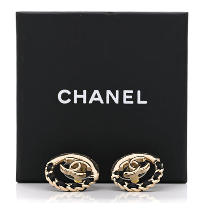 Chanel Lambskin Chain CC Round Earrings Gold Black 4 of 4