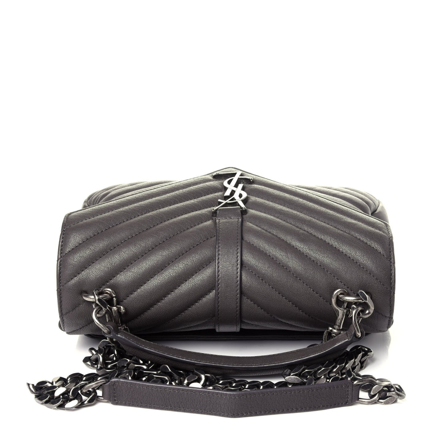Sheepskin Matelasse Chevron Monogram Medium College Bag Asphalt
