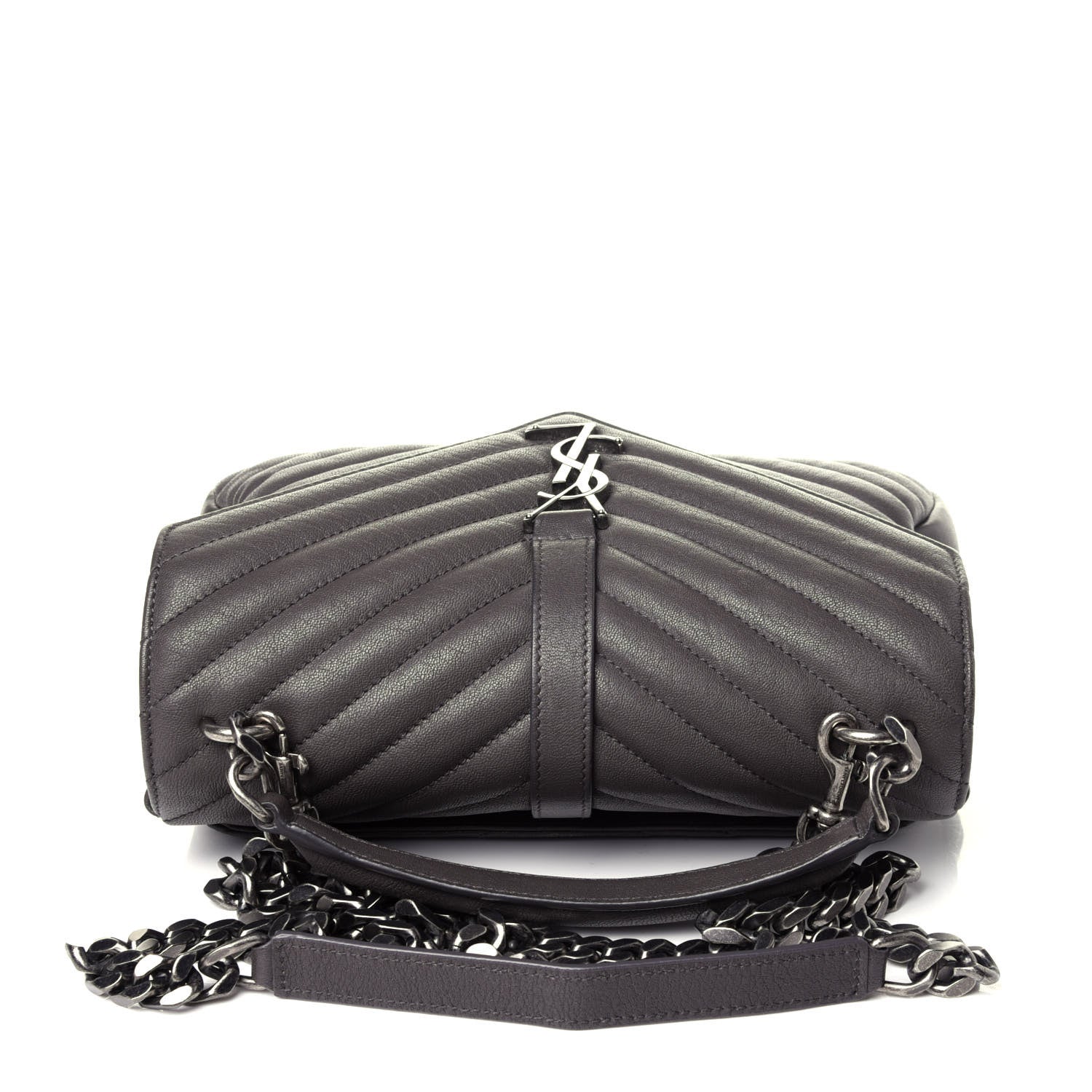 Saint Laurent Sheepskin Matelasse Chevron Monogram Medium College Bag Asphalt 12 of 13