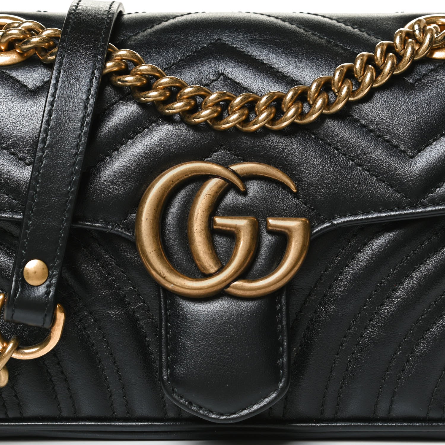 Gucci Calfskin Matelasse Mini GG Marmont Shoulder Bag Black 9 of 14