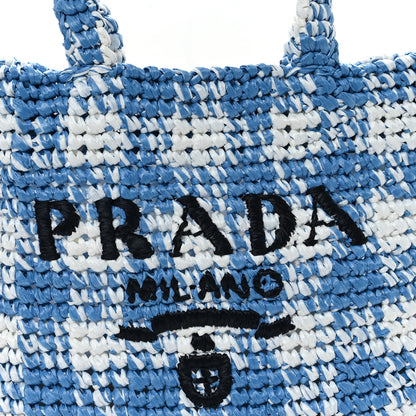 Prada Yarn Raffia Effect Crochet Embroidered Small Logo Tote Celeste 8 of 12