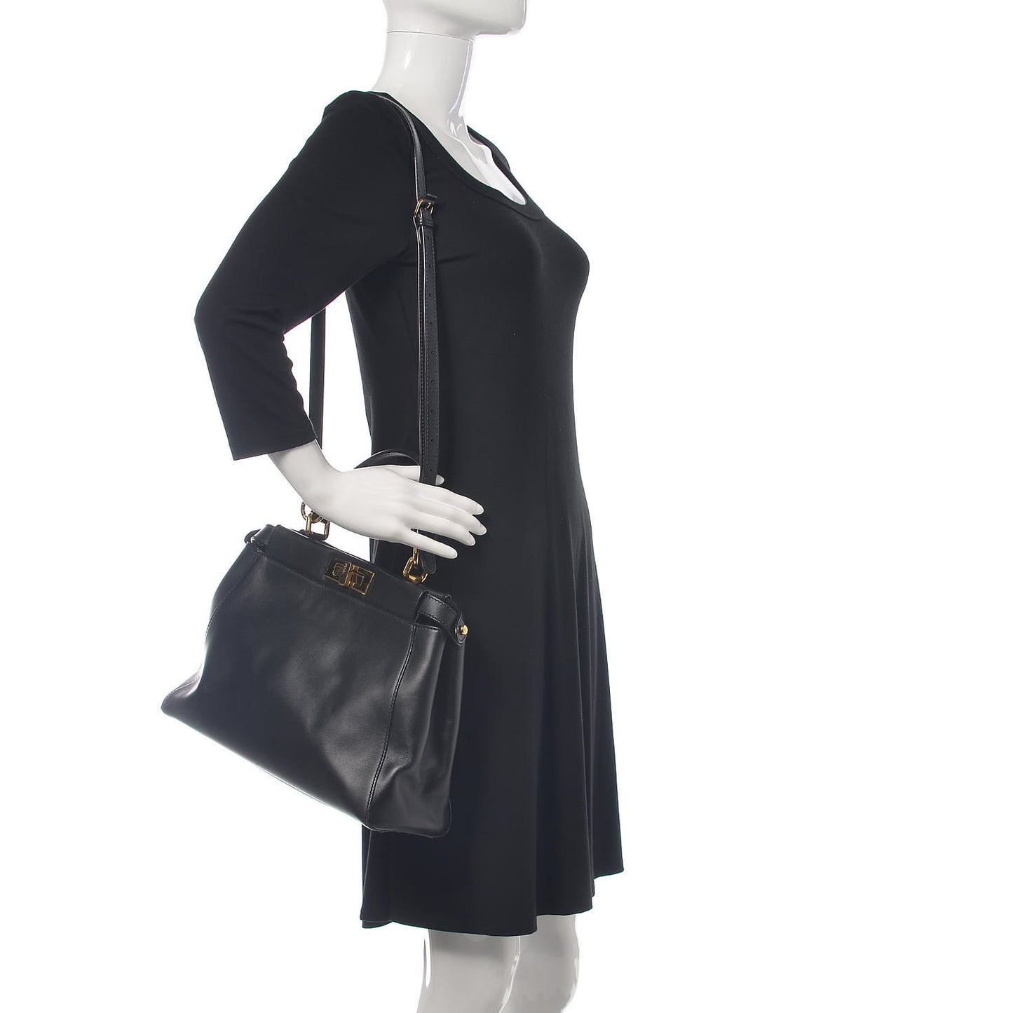 Vitello Morgan Shiny Nappa Medium Peekaboo Iconic Satchel Black