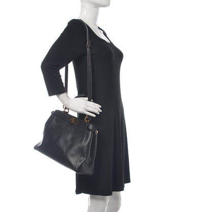 Fendi Vitello Morgan Shiny Nappa Medium Peekaboo Iconic Satchel Black 2 of 14
