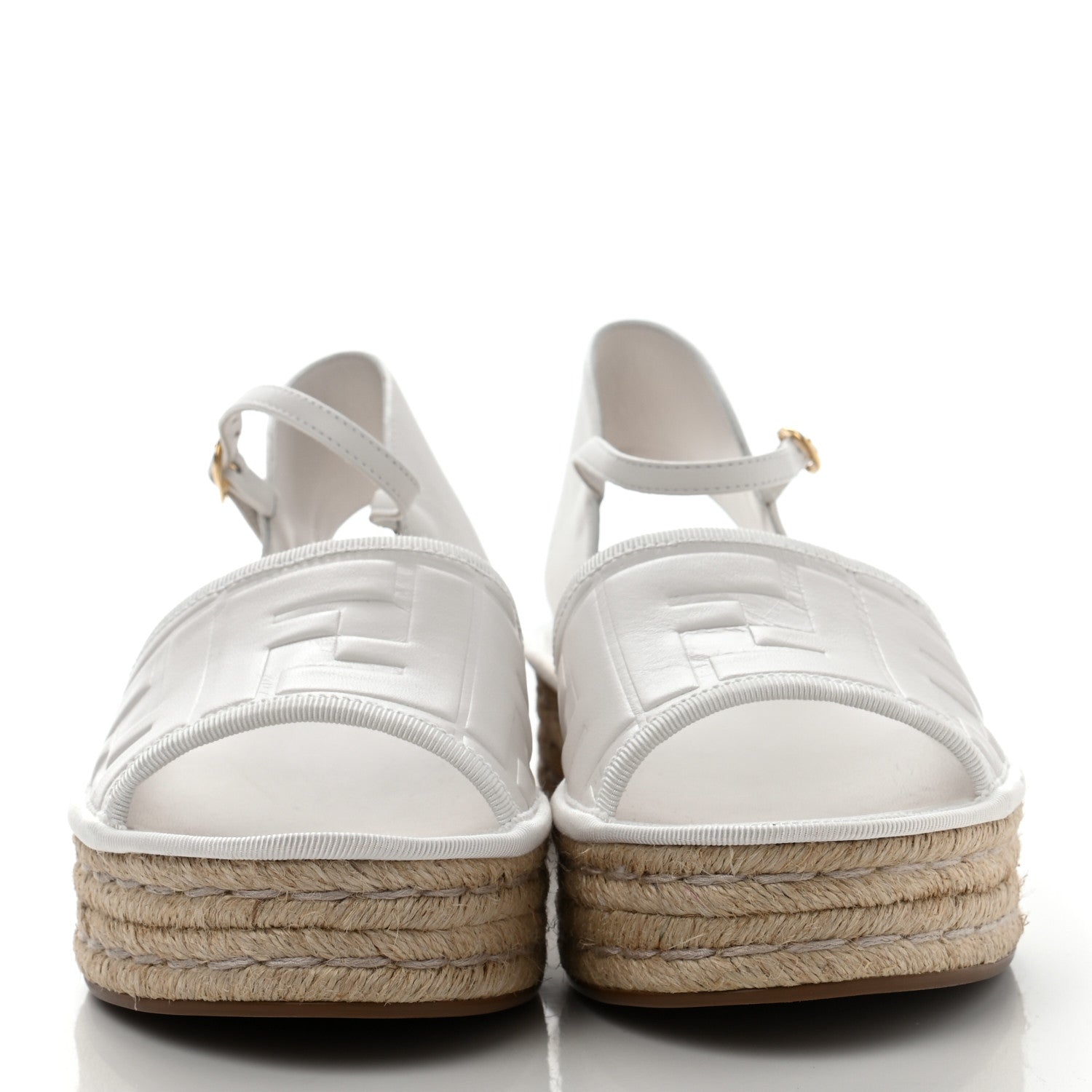 Fendi Nappa FF Embossed Espadrille Platform Sandals 37.5 Snow 2 of 7