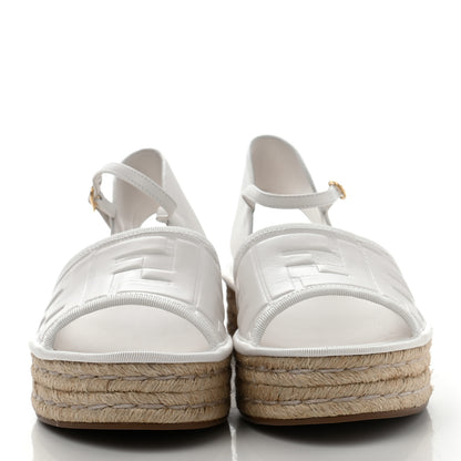 Fendi Nappa FF Embossed Espadrille Platform Sandals 37.5 Snow 2 of 7