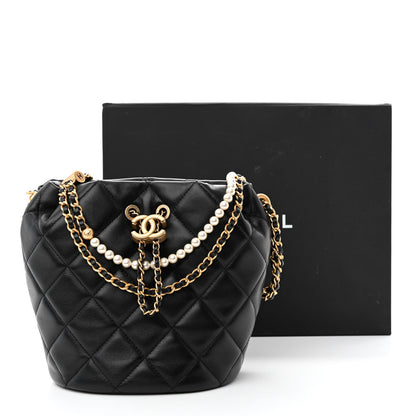 Chanel Lambskin Quilted My Perfect Chain Bucket Drawstring Bag Black 10 of 10