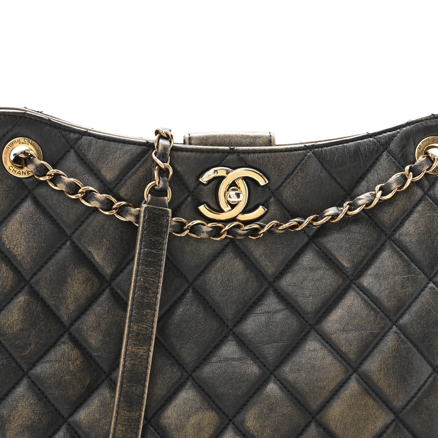 Calfskin Quilted Into The Fringe Hobo Black Gold