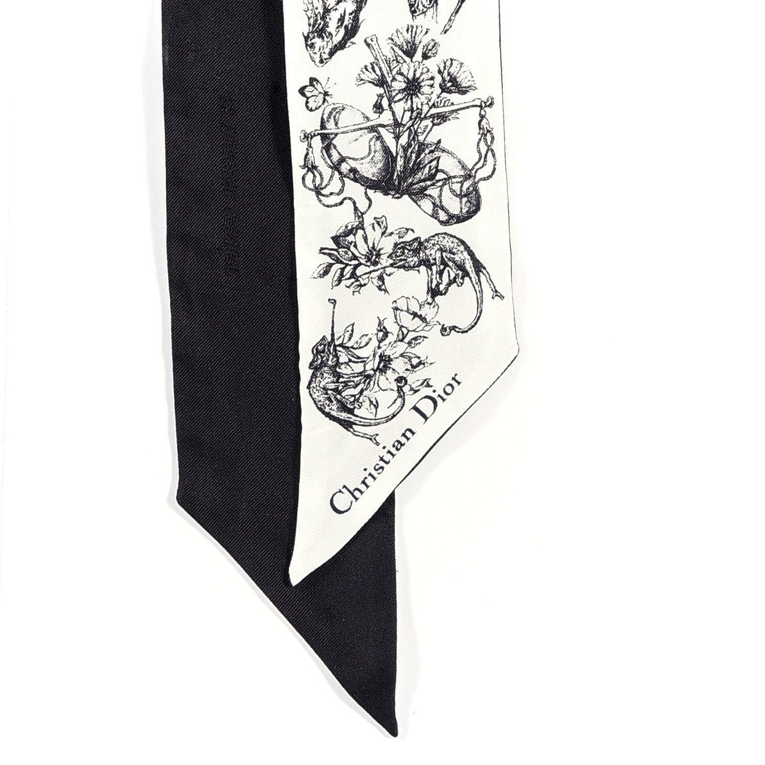 Christian Dior Silk Zodiac Mitzah Scarf White Black 3 of 5