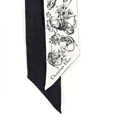 Christian Dior Silk Zodiac Mitzah Scarf White Black 3 of 5