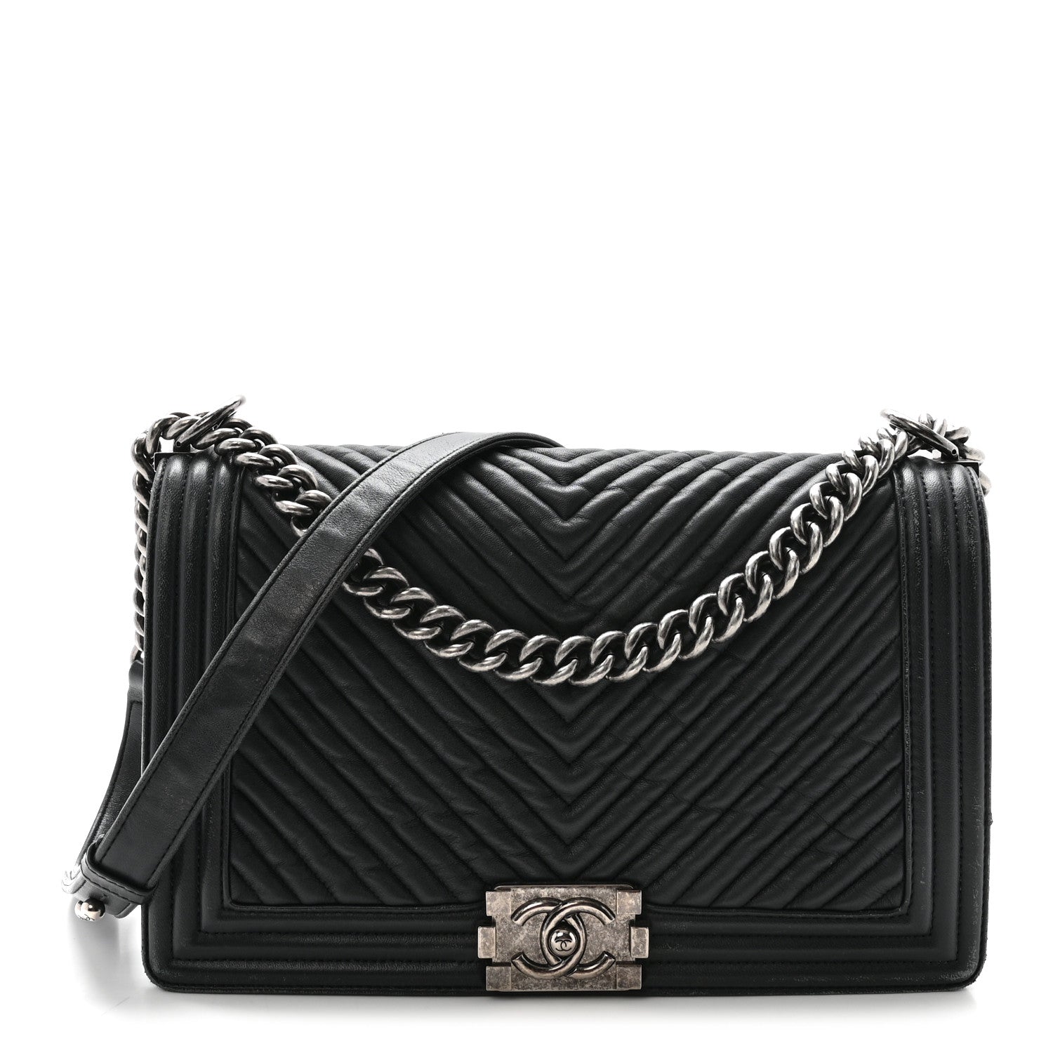 Chanel Wrinkled Lambskin Chevron Quilted New Medium Boy Flap Navy Blue 1 of 10