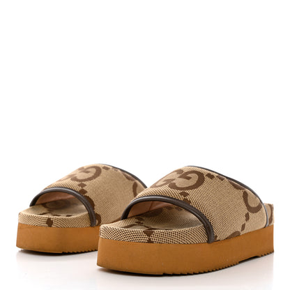 Gucci Monogram Jumbo GG Nappa Samoa Platform 40mm Slide Sandals 36 Camel Ebony New Acero 3 of 11