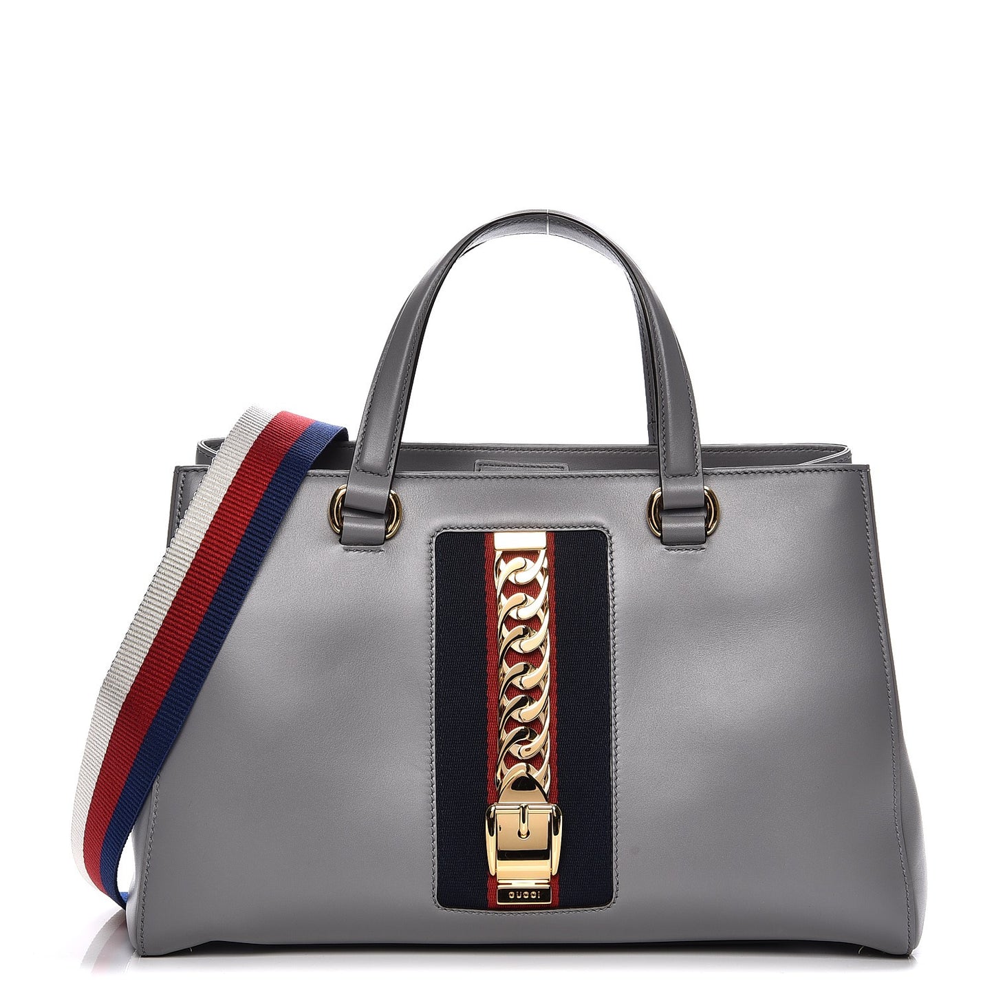 Calfskin Web Large Sylvie Top Handle Tote Deep Grey