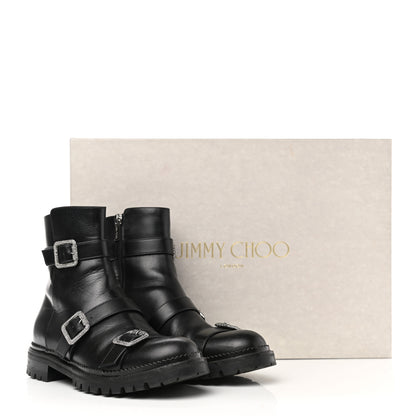 Jimmy Choo Calfskin Crystal Buckle Hank Boots 38 Black 11 of 11