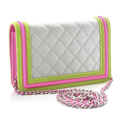 Chanel Canvas Quilted Fluo Boy Wallet On Chain WOC Dark Grey Fuchsia Green 2 of 10