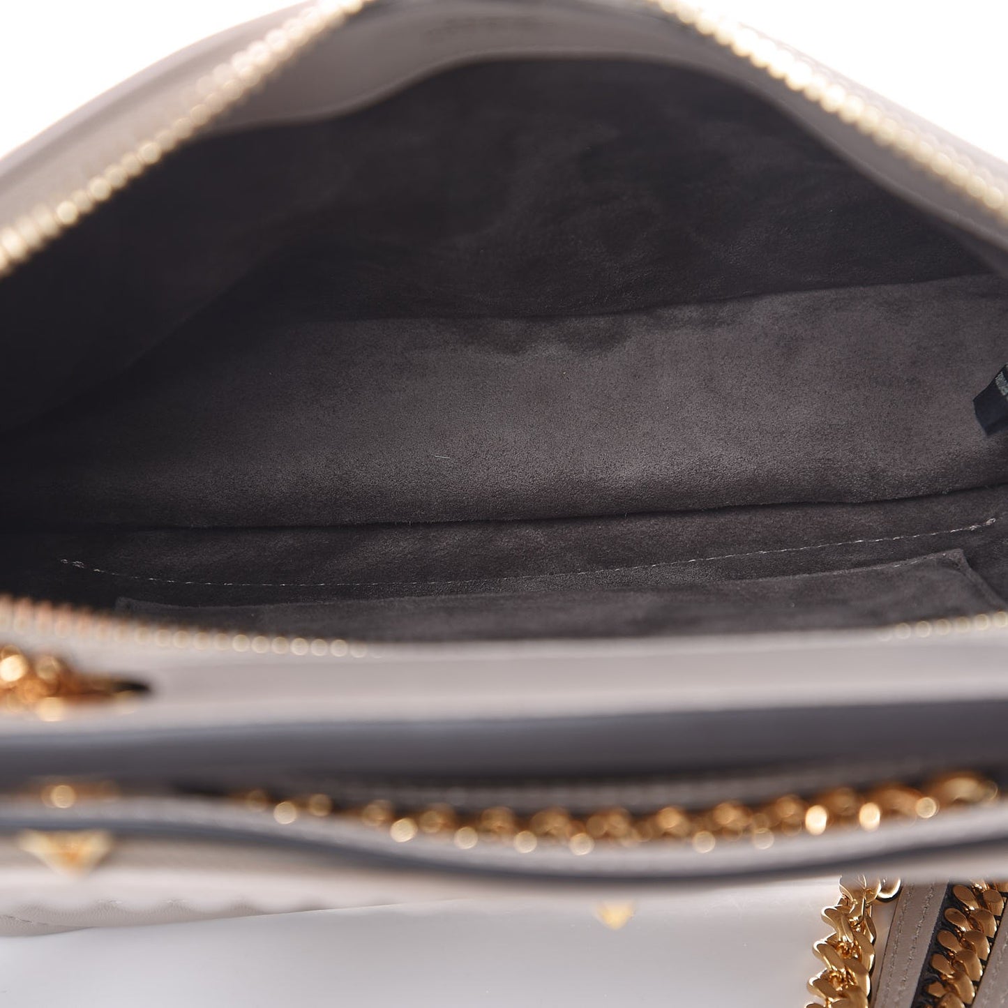 Shiny Nappa Trapuntata Chain Small DotCom Click Chain Satchel Grigio Polvere