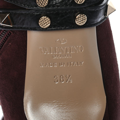Valentino Garavani Suede Craquele Nappa Rockstud High Heel Ankle Boots 38.5 Rubin 3 of 8