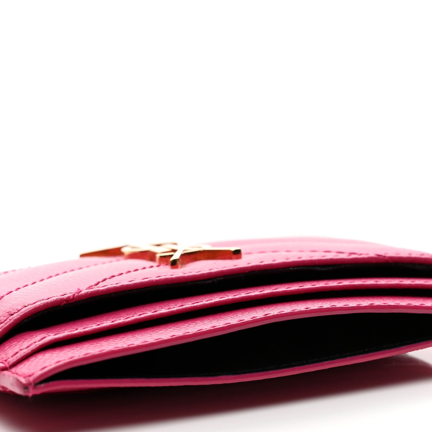 Grain De Poudre Matelasse Chevron Monogram Credit Card Case Fresh Fuxia