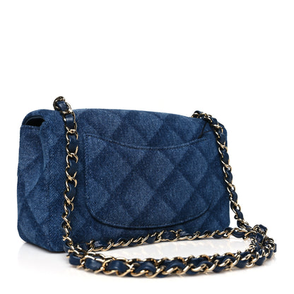 Chanel Printed Denim Quilted Mini Rectangular Flap Dark Blue 3 of 9