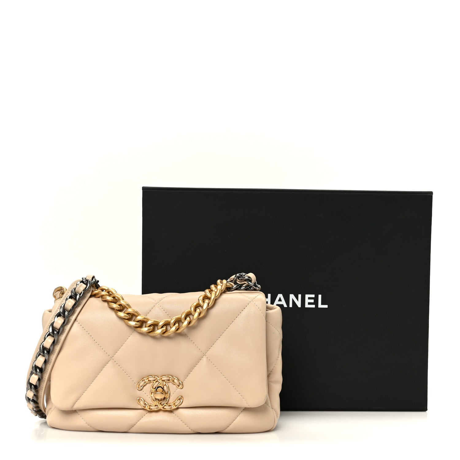 Chanel Shiny Goatskin Quilted Medium Chanel 19 Flap Beige 11 of 11