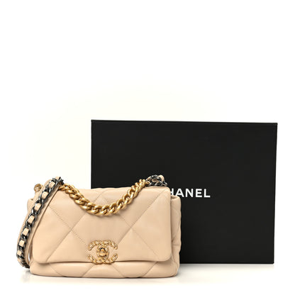Chanel Shiny Goatskin Quilted Medium Chanel 19 Flap Beige 11 of 11