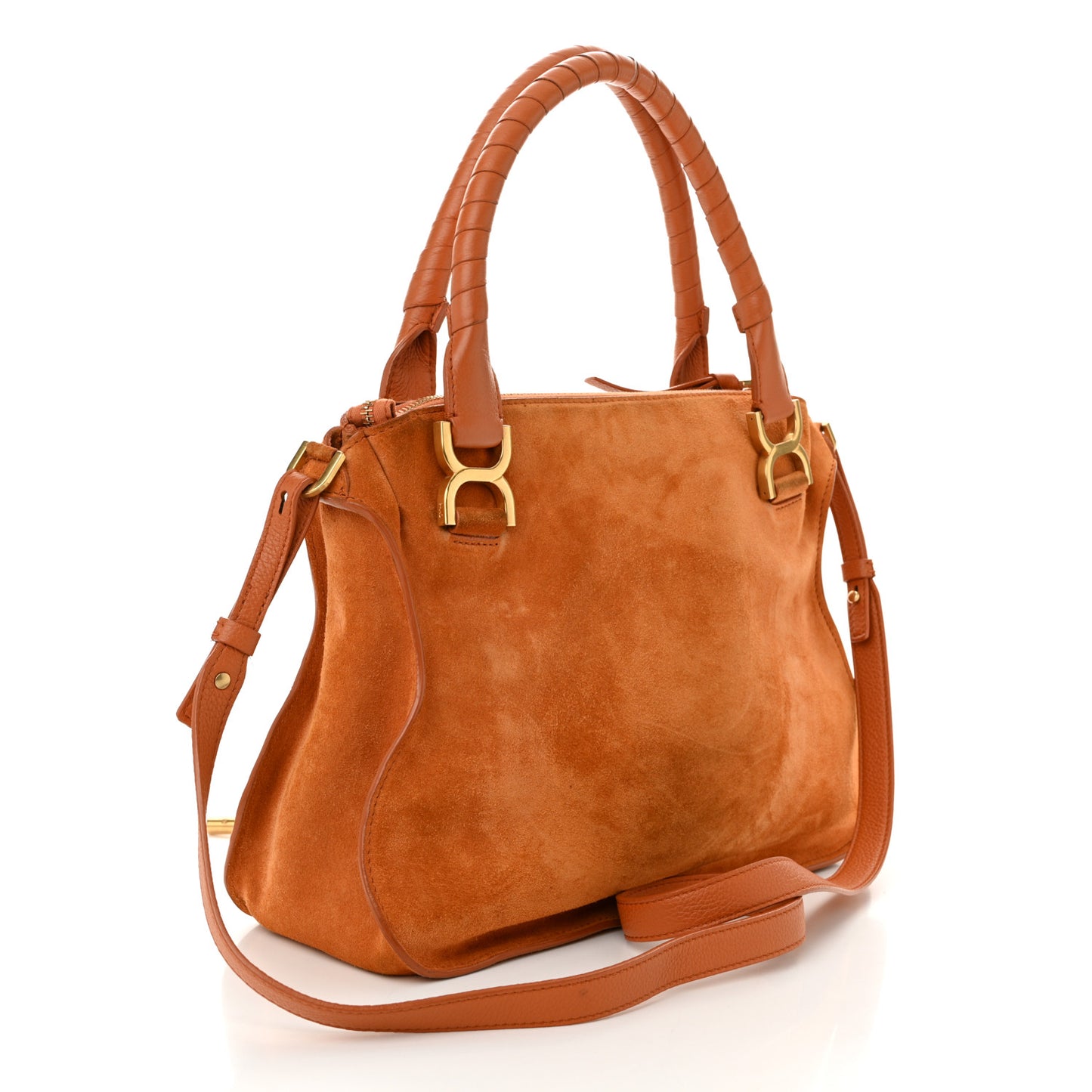 Suede Calfskin Braided Medium Marcie Double Carry Henna Orange
