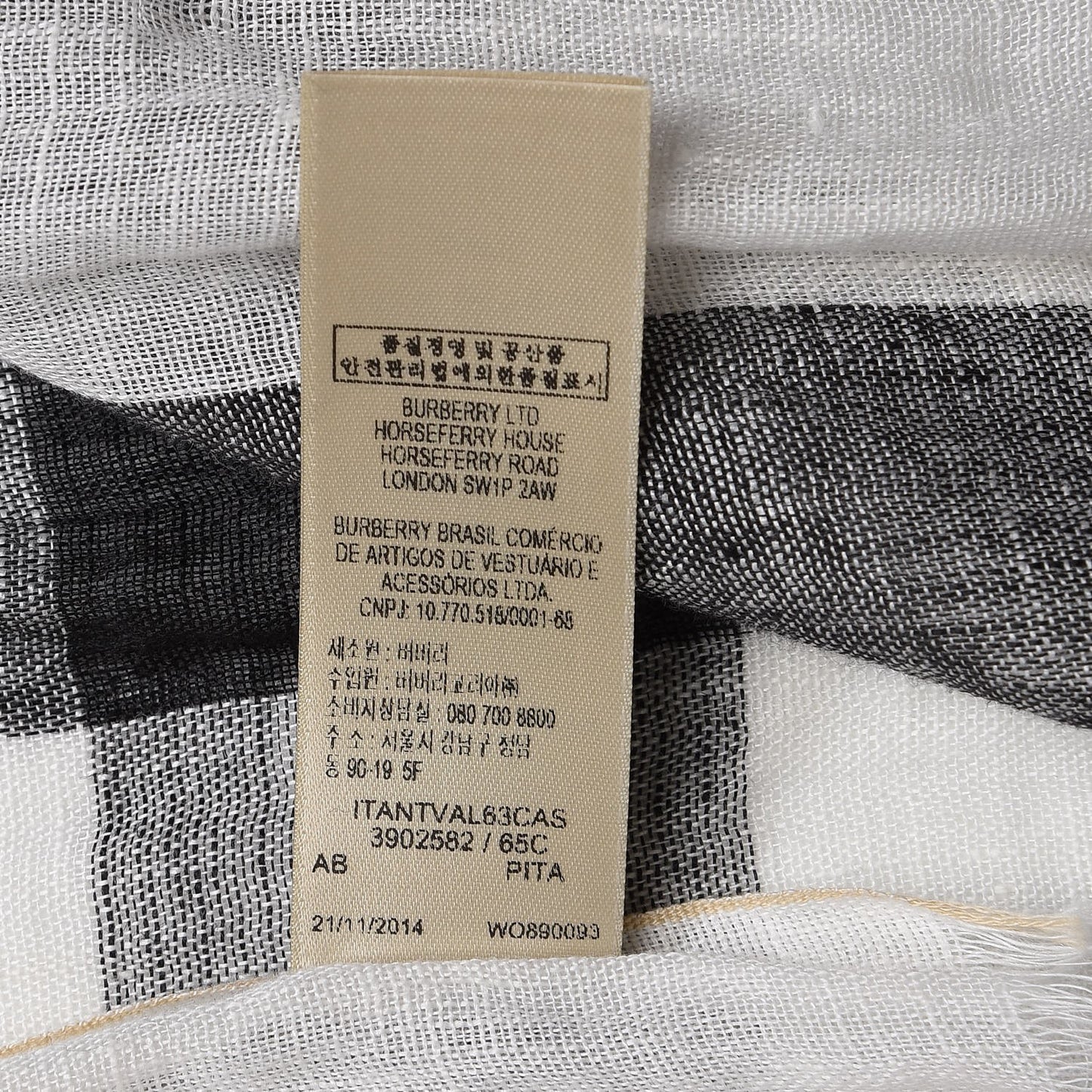 Linen Giant Check Lightweight Scarf Ivory