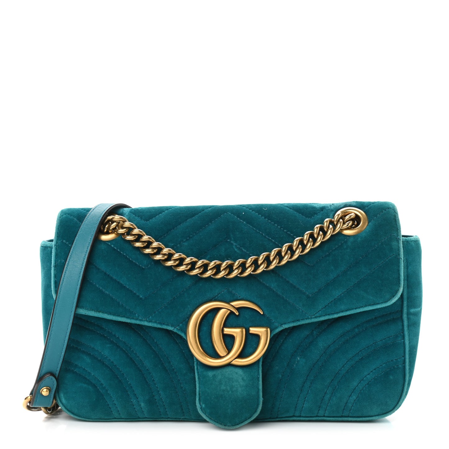 Velvet Matelasse Small GG Marmont Shoulder Bag Pavone Cyan