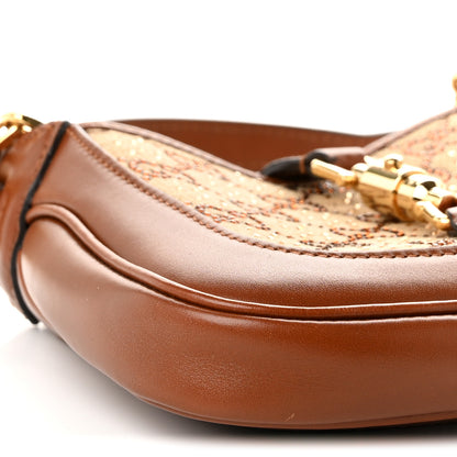 Gucci New Canvas Charisma Calfskin Crystal GG Monogram Mini Jackie 1961 Hobo Camel Ebony 4 of 10