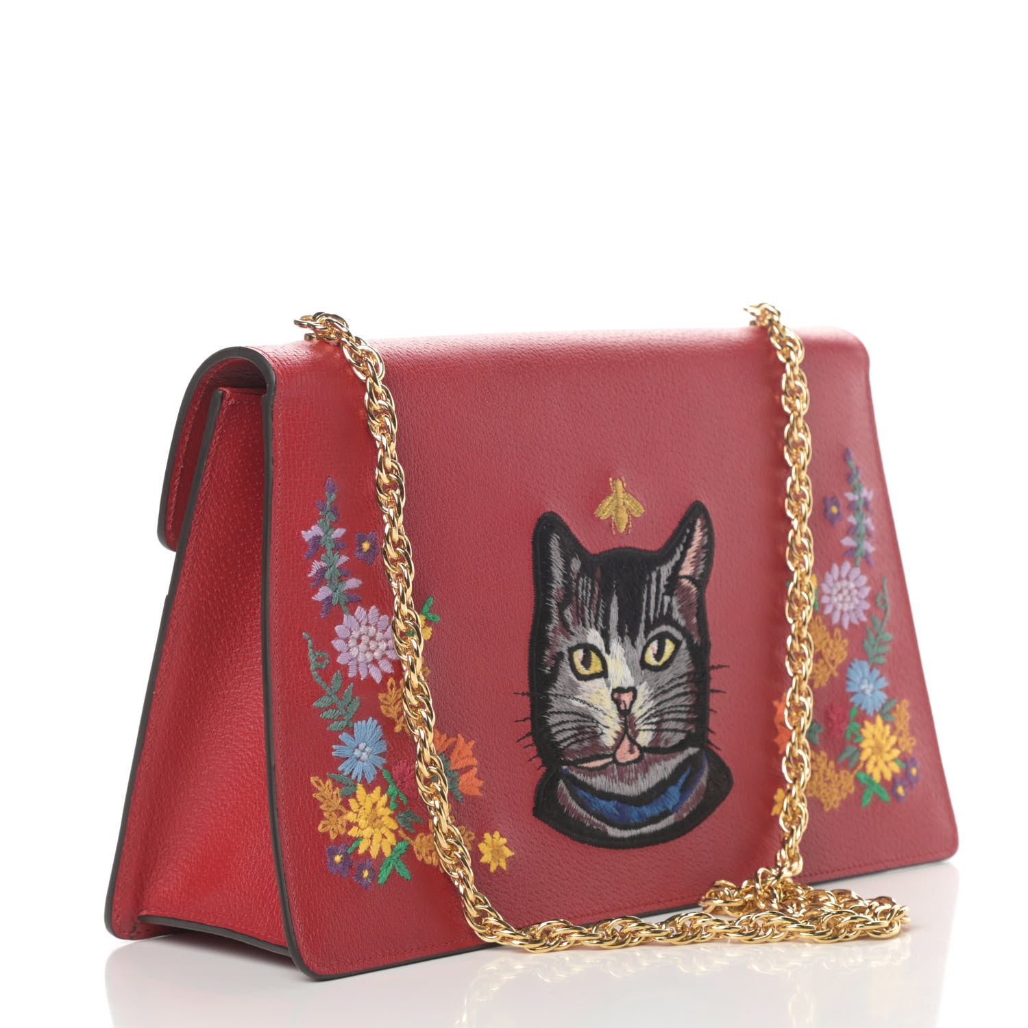 Gucci Calfskin Embroidered Medium Shoulder Bag Hibiscus Red 3 of 11