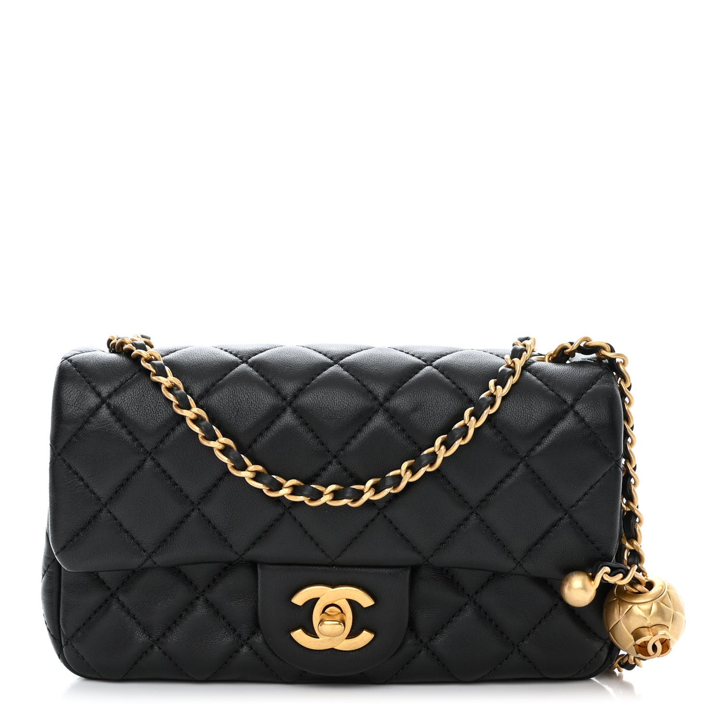 Lambskin Quilted Mini Rectangular Pearl Crush Flap Black