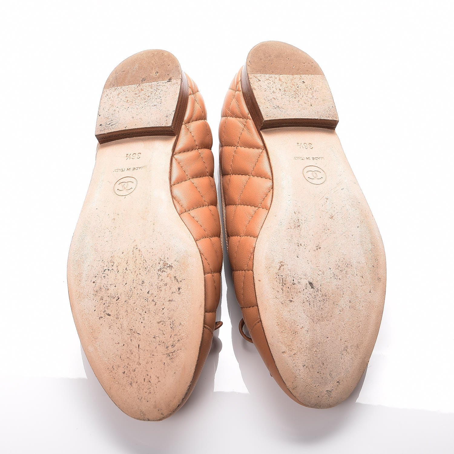 Chanel Lambskin Quilted CC Cap Toe Ballerina Flats 36.5 Dark Beige 5 of 8
